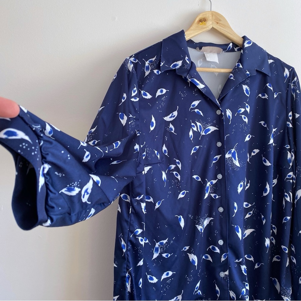 Vintage Sears Leaves Long-Sleeve Button-Up Blouse